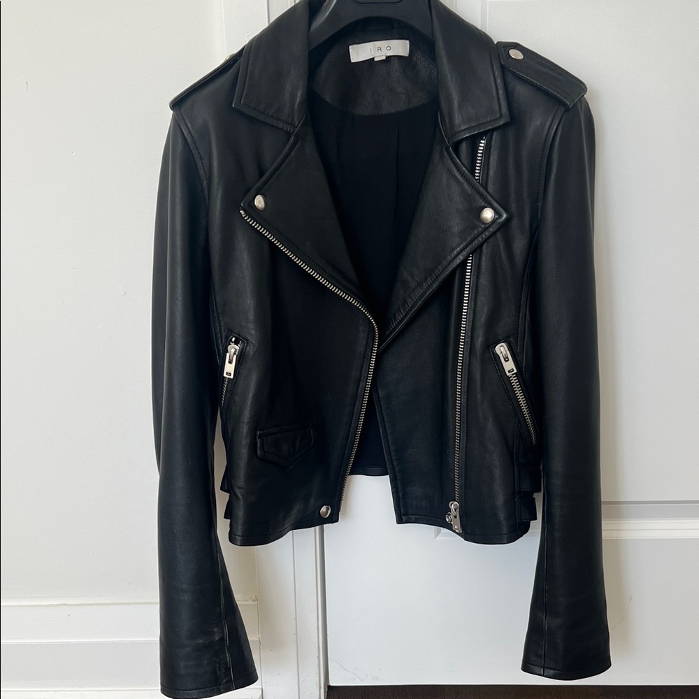 IRO Black Leather Jacket with Silver Accents
